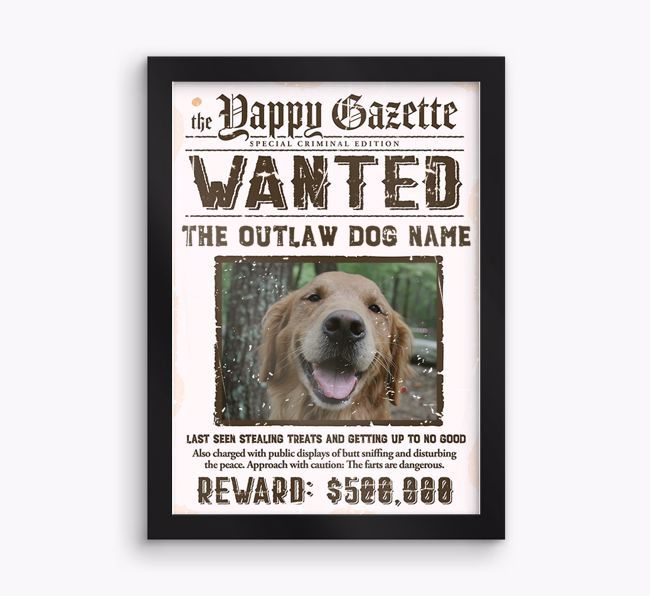 Wanted: Personalised {breedFullName} Photo Upload Framed Print